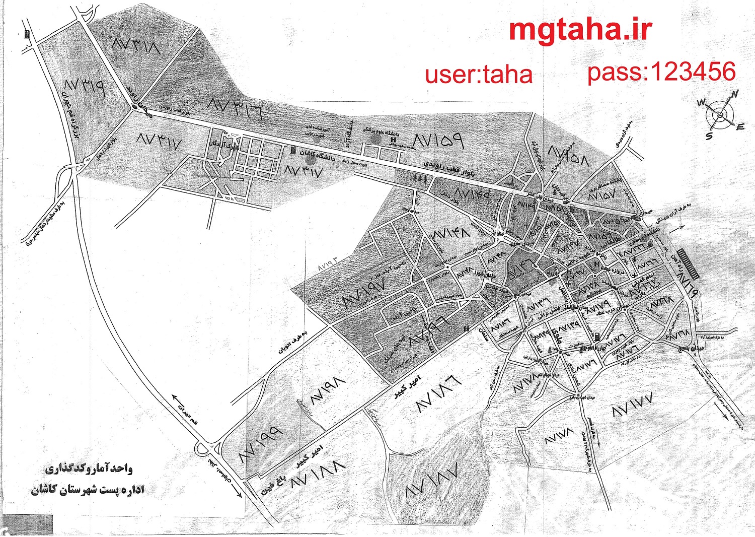 نقشه کد پستی کاشان